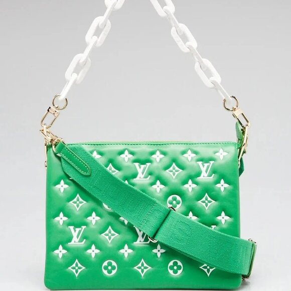 Louis Vuitton Handbags - Louis Vuitton Green/White Monogram Embossed Lambskin Leather Match Coussin PM...